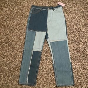 Patchwork highest rise slim straight Jean NWT
